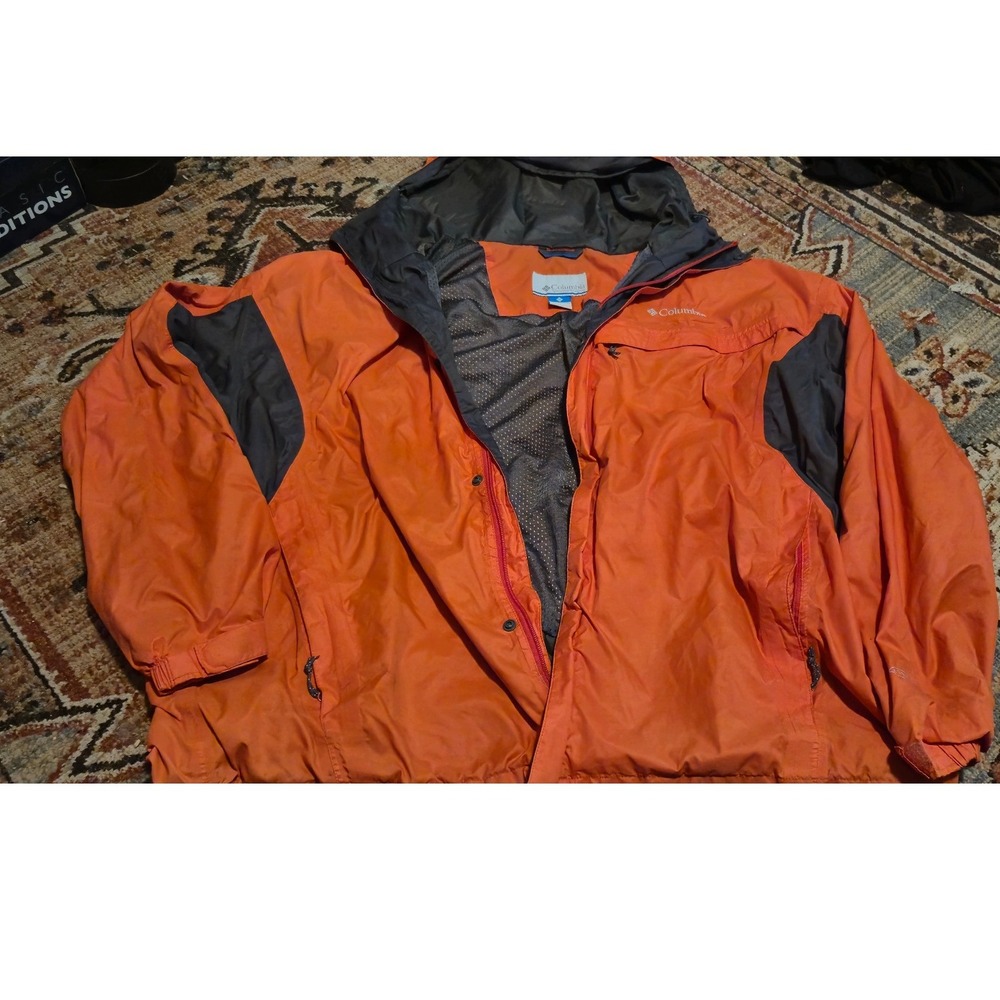 Columbia Omni-Tech Rain Jacket Mens XXL Orange Gray Waterproof Hooded Shell